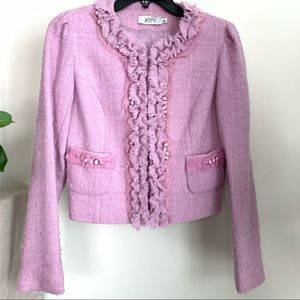 COPY - Teri Jon purple ruffle round fabric button jacket